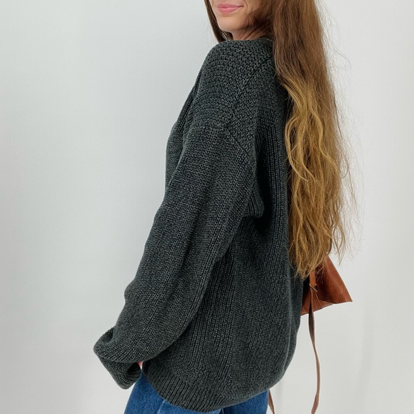 SOLD vtg oversized henley slouchy knit sweater in heathered forest green size L - Picture 4 of 7